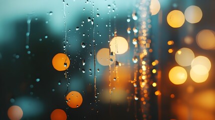Poster - A conceptual image of raindrops gracefully sliding down a windowpane creating a mesmerizing visual display against a blurred out of focus background