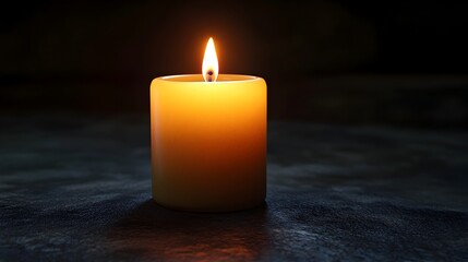 Poster - A conceptual image of a small candle flame flickering softly and warmly in a darkened cozy room creating a serene intimate and calming atmosphere with its gentle glow and dramatic shadows