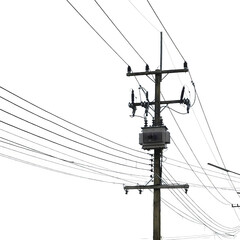 Power Lines and Transformer on Wooden Pole