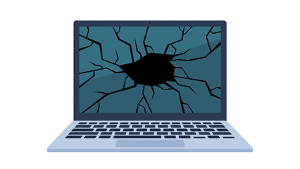 Fototapete - Flat design illustartion. Laptop with a broken screen. The laptop screen shows a black hole and a cracked screen matrix.