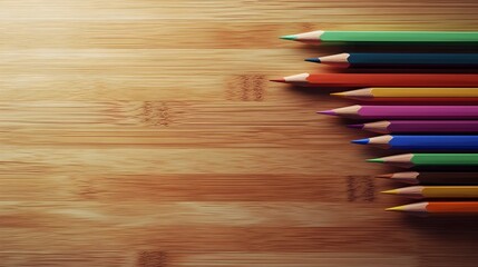 Poster - A neat and organized arrangement of colorful pencils set atop a wooden desk creating a visually striking and inspiring scene for creative expression and productivity