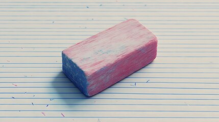 Poster - Conceptual image of a partially worn down eraser on a lined notebook page symbolizing the diligent work and repeated revisions required to achieve the desired outcome