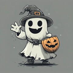 Poster - Cute Ghost Holding a Jack-o'-Lantern for Halloween