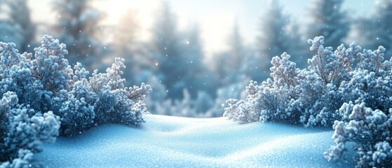 Wall Mural - Snow-covered fir branches with golden pine cones on a frosty winter morning, with a snowy forest in the blurred background.