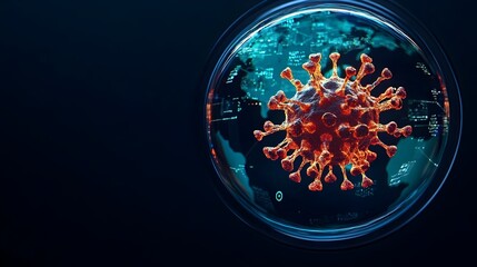 Poster - Holographic 3D visualisation of the monkeypox virus outbreak with a data map overlay showing the spread across the African continent  Includes copy space for additional information or text