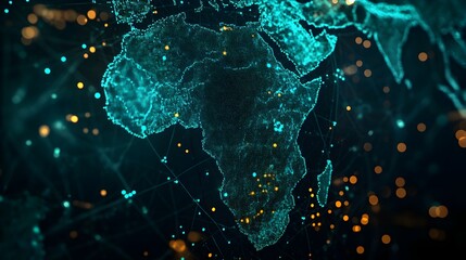 Poster - A sophisticated digital visualization depicting a holographic overlay of a map of the African continent