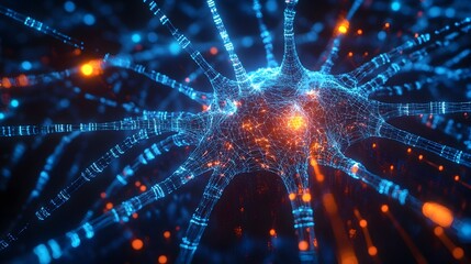 Poster - holographic visualization depicting the intricate structure and components of a complex neural netwo