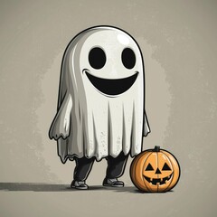 Wall Mural - Friendly Ghost with Jack-o'-Lantern