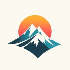 Poster - Snow-capped mountains stand proudly with a vibrant sun rising behind them, symbolizing tranquility and the beauty of nature. Generative AI