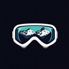 Poster - Ski goggles display a stunning reflection of snow-covered mountains, evoking a sense of winter adventure in a minimalist design. Generative AI