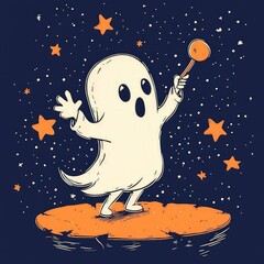 Canvas Print - Friendly Ghost with a Starry Night Background