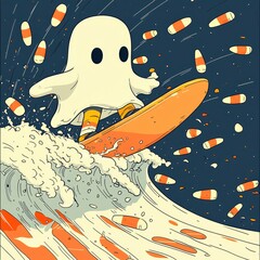 Sticker - Ghost Surfing Candy Corn Wave