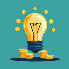 Wall Mural - A lightbulb radiating coins, symbolizing the intersection of creativity and financial prosperity, highlighting ideas that generate wealth.