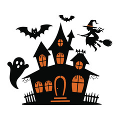 Halloween silhouettes elements, , sketch, icon, sticker.  vector illustration.