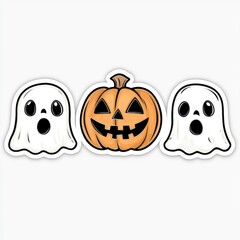 Sticker - Halloween Ghosts and Pumpkin Illustration