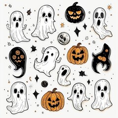 Poster - Cute Halloween Ghost and Pumpkin Pattern