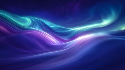 Wall Mural - Abstract night sky with glowing blue and green aurora borealis and starry background.