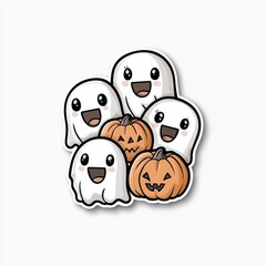 Poster - Cute Cartoon Ghosts and Pumpkins for Halloween