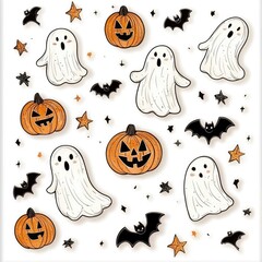 Poster - Cute Halloween Ghosts, Pumpkins and Bats Pattern