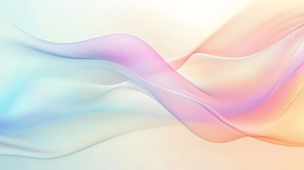 Abstract pastel pink, blue, and yellow wave pattern on a white background.