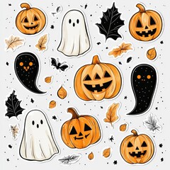 Poster - Cute Halloween Stickers with Pumpkins, Ghosts, and Leaves