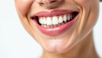 Wall Mural - A close-up dental advertisement showcasing only the lips and teeth of a woman