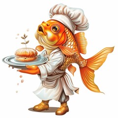 Wall Mural - Goldfish Baker Occupation fantasy animal cartoon isolated whitebackground