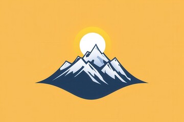 Poster - The design showcases snow-covered peaks under a bright sun, embodying tranquility and natural beauty in a minimalist style. Generative AI