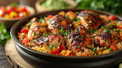 Wall Mural - Delicious Grilled Chicken with Rice and Vegetables