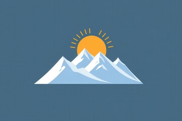 This logo showcases snow-covered mountain peaks with a golden sun rising above, representing tranquility and outdoor exploration. Generative AI