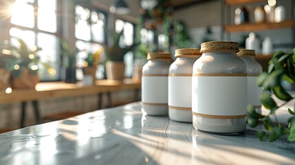 Wall Mural - Glass Jars with Blank Labels on a Table