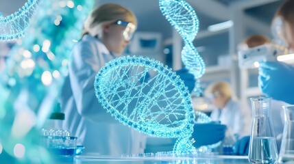 Wall Mural - DNA Research Lab: Blue Illuminated Double Helix