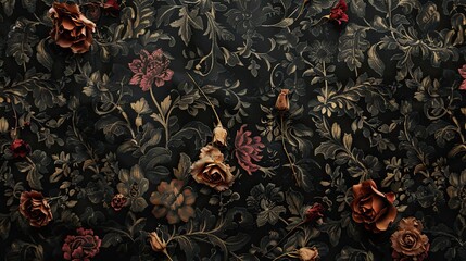 Wall Mural - Gothic backdrop with dried flowers in a dark setting and intricate textures