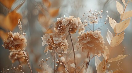 Wall Mural - Vintage Lofi backdrop with softly blurred dried flowers and warm textures