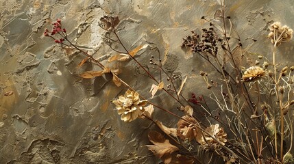 Wall Mural - Mannerism backdrop featuring elongated flowers on a softly distorted background