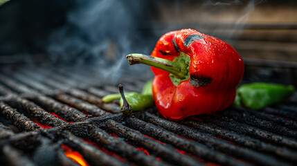 Wall Mural - red sweet pepper, grilled vegetables restaurant serving, professional food photography