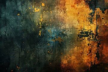 Poster - Textured abstract background featuring vibrant orange and blue colors blending on a weathered surface in artistic composition. Generative AI