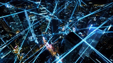 Poster - Cityscape with Network Connections at Night