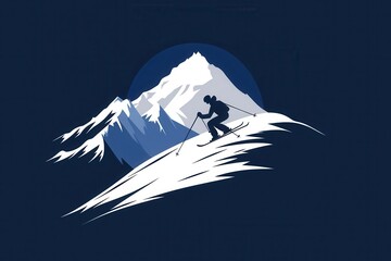 Poster - A skier gracefully descends a snowy mountain slope, showcasing skill and speed against a backdrop of a majestic peak. Generative AI