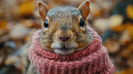 Wall Mural - Adorable Squirrel Wearing a Pink Scarf