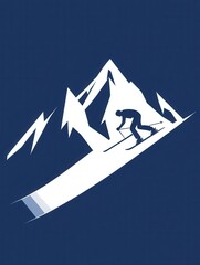 Poster - A skier silhouette gracefully descends a snowy mountain, capturing the thrill of winter sports and alpine adventure. Generative AI