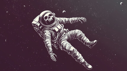 zombie skeleton astronaut in spacesuit floating in space illustration. astronaut. illustration