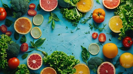 Wall Mural - Fresh, Vibrant, and Delicious: A Colorful Arrangement of Fruits and Vegetables