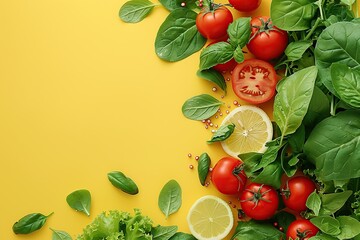 Poster - Fresh Vegetables and Lemons on Yellow Background