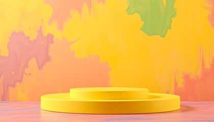 Wall Mural - Yellow podium pedestal with matte color background. Style-28