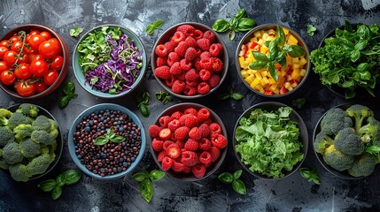 Canvas Print - Colorful and Healthy Food Bowls