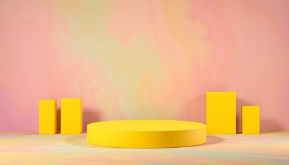 Sticker - Yellow podium pedestal with matte color background. Style-68