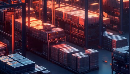Poster - Modern warehouse with automated storage and retrieval systems showcasing efficient industrial logistics and inventory management solutions.