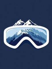 Poster - Stylized ski goggles capture a breathtaking view of snow-capped mountains, showcasing the beauty of winter sports and nature. Generative AI