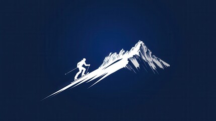 Poster - A skier silhouette gracefully descends from a stark mountain, embodying the thrill of winter sports and alpine exploration. Generative AI